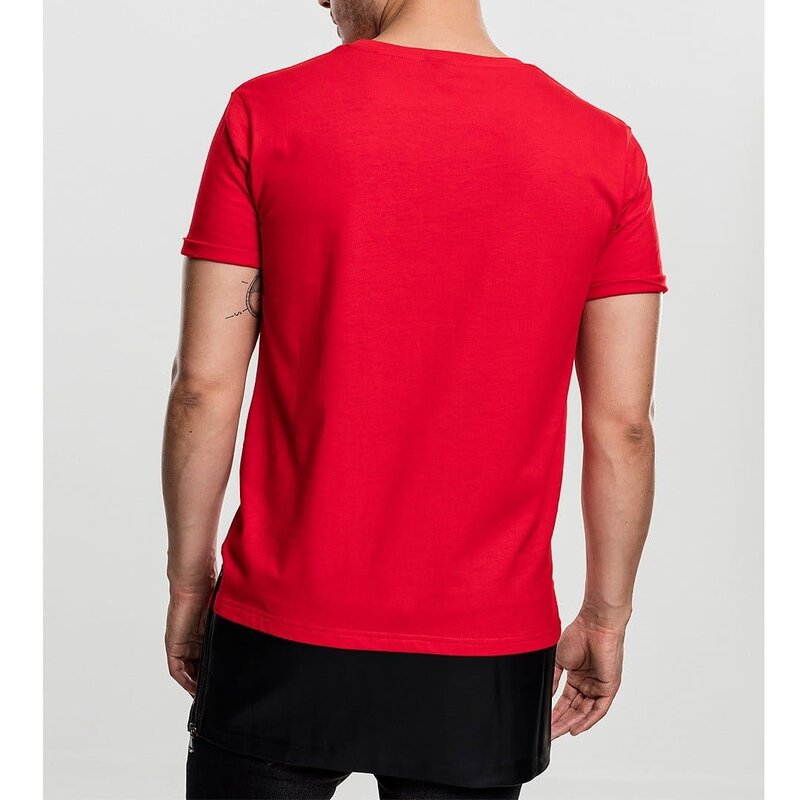Tricou lung barbati insertie piele si fermoare urban rosu