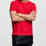 Tricou lung barbati insertie piele si fermoare urban rosu